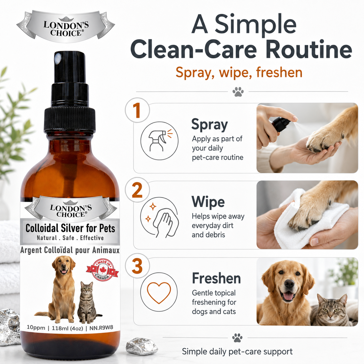 Colloidal Silver Spray for Dogs & Cats — 10 ppm
