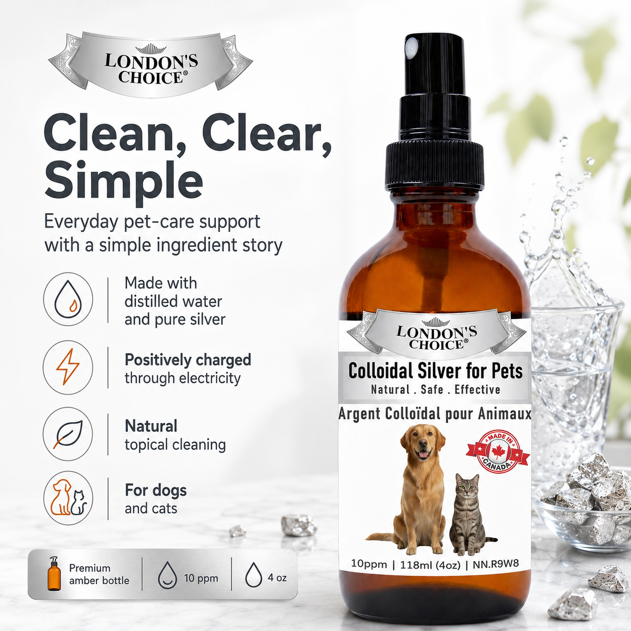 Colloidal Silver Spray for Dogs & Cats — 10 ppm