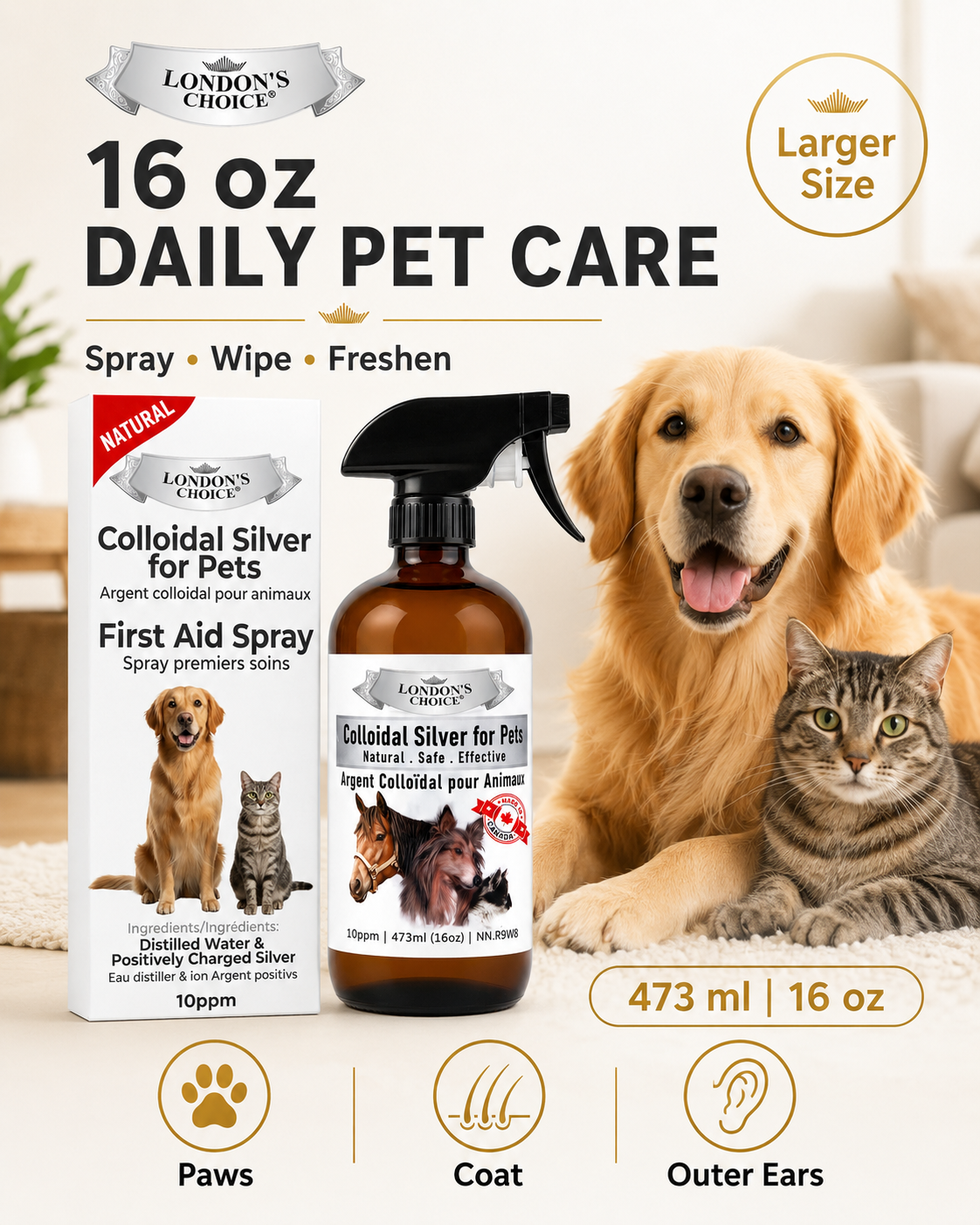 Colloidal Silver Spray for Dogs & Cats — 10 ppm
